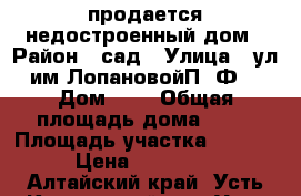 продается недостроенный дом › Район ­ сад › Улица ­ ул.им.ЛопановойП. Ф. › Дом ­ 6 › Общая площадь дома ­ 96 › Площадь участка ­ 1 500 › Цена ­ 750 000 - Алтайский край, Усть-Калманский р-н, Усть-Калманка с. Недвижимость » Дома, коттеджи, дачи продажа   . Алтайский край